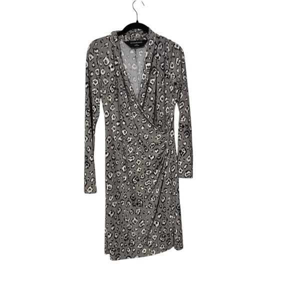 Norma Kamali Grey Leopard Animal Print Long Sleeve Mini Dress Size Small - Picture 1 of 5